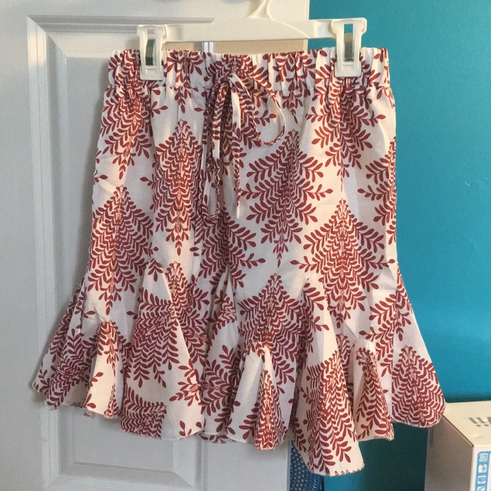 Maroon and white skirt with tie front
